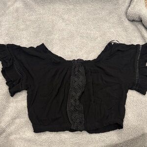 Ocean Drive Black Lace Trim Crop Top